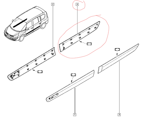Moldura de puerta trasera derecha negra Renault Espace IV (2002-2015) Original y nueva 8200138900