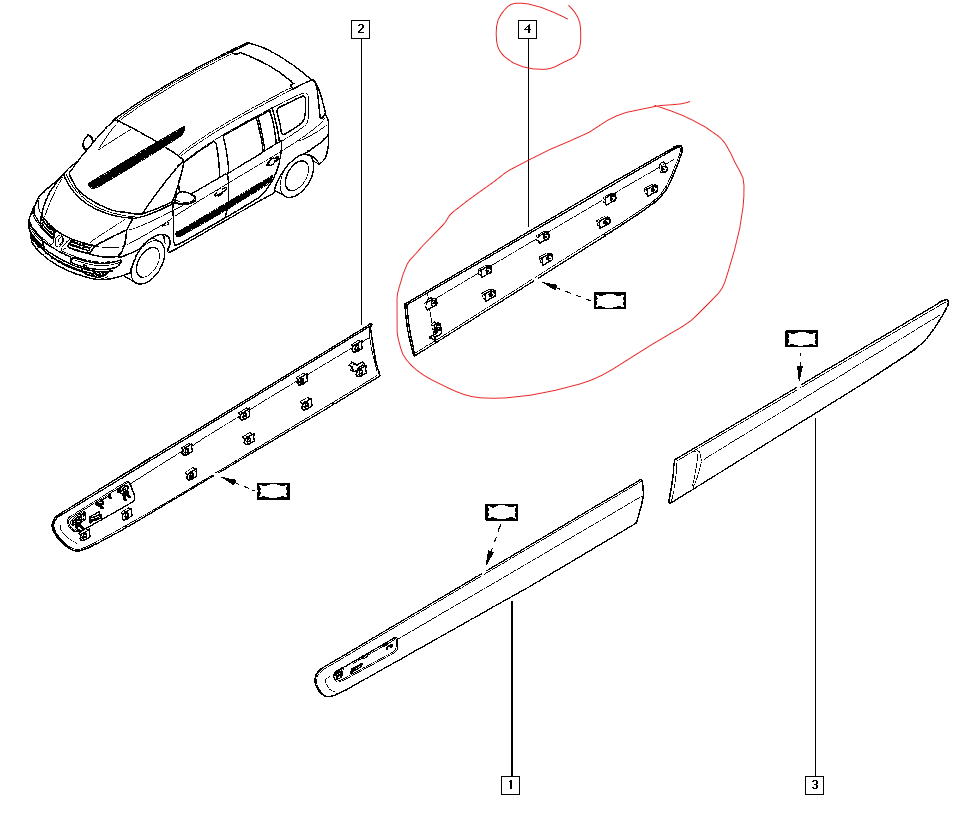 Moldura de puerta trasera derecha negra Renault Espace IV (2002-2015) Original y nueva 8200138900