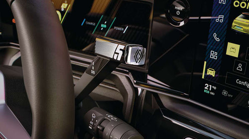 Palanca de velocidades del volante con cambiador e-pop plateado de numeR5 Renault 5 E-Tech Eléctrico