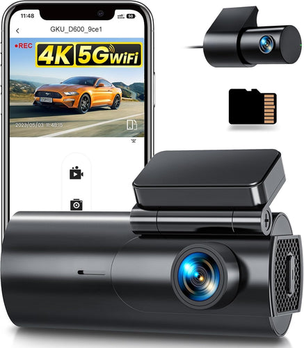Dashcam Cámara Coche 4K+1080P GKU D600 5GHz WiFi + tarjeta SD 64 GB