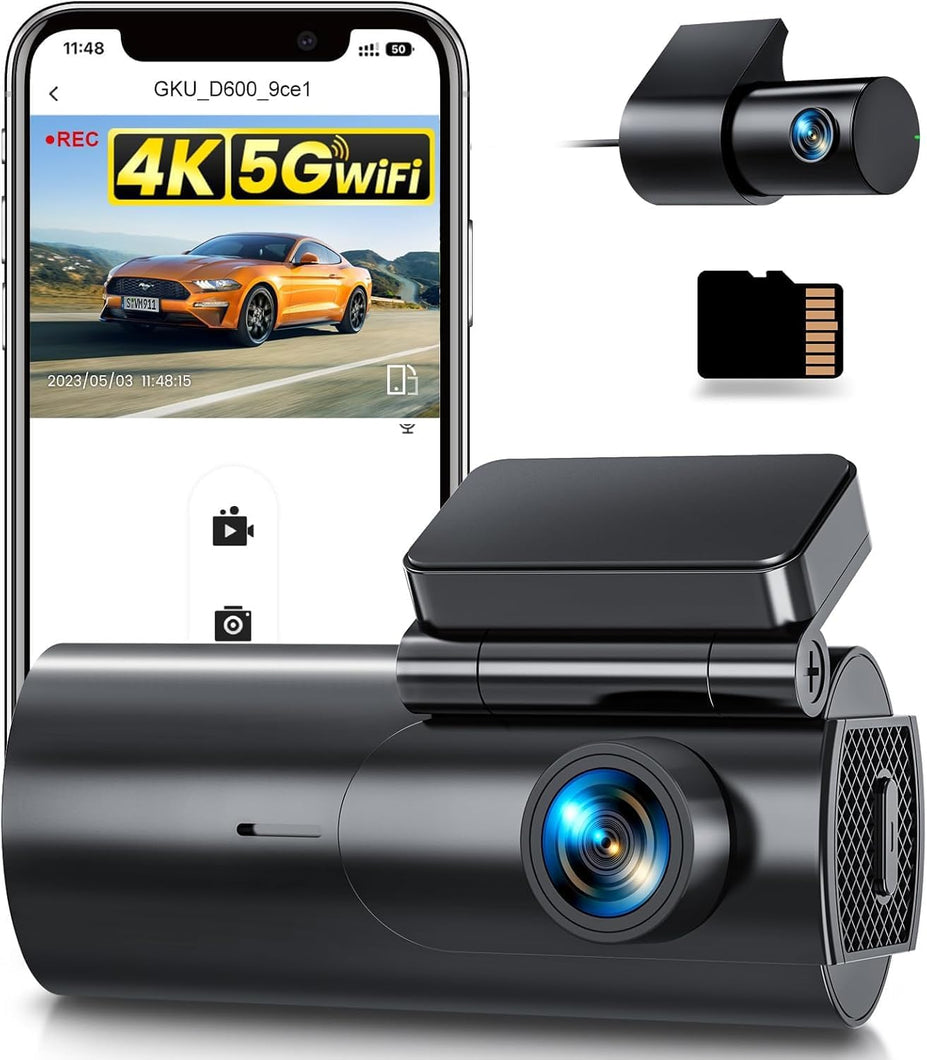 Dashcam Cámara Coche 4K+1080P GKU D600 5GHz WiFi + tarjeta SD 64 GB