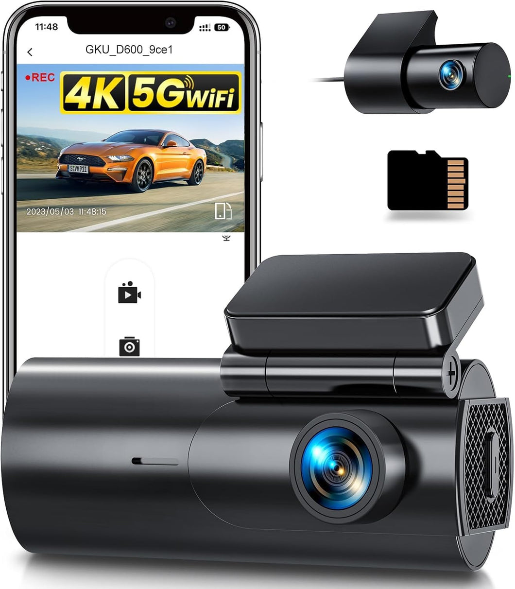 Dashcam Cámara Coche 4K+1080P GKU D600 5GHz WiFi + tarjeta SD 64 GB