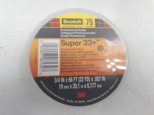 Cinta aislante eléctrica de vinilo 3M Scotch Super 33+ 19 mm x 20 m, 1 Rollo, Negro 7701417367