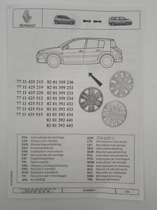 Tapacubos 15 pulgadas plata  Renault Clio, Captur, Twingo, Kangoo Original 7711425215