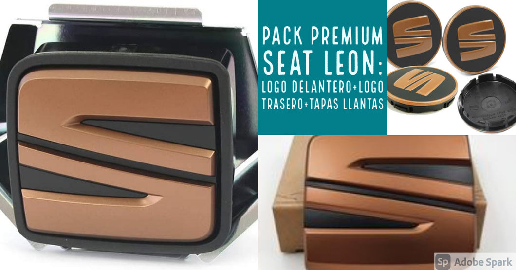 Pack CUPRA Premium: Logo Emblema delantero Rejilla Seat Leon 5F 2017-2020 + trasero del porton + 4 tapas de llantas originales